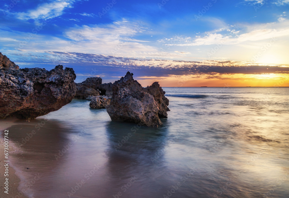 Long exposure sunset at Bennion Beach, Perth, West Australia