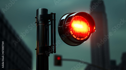 Red traffic lights in the blue sky background