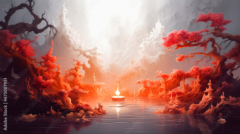 Fototapeta premium Magenta mystical landscape with nature
