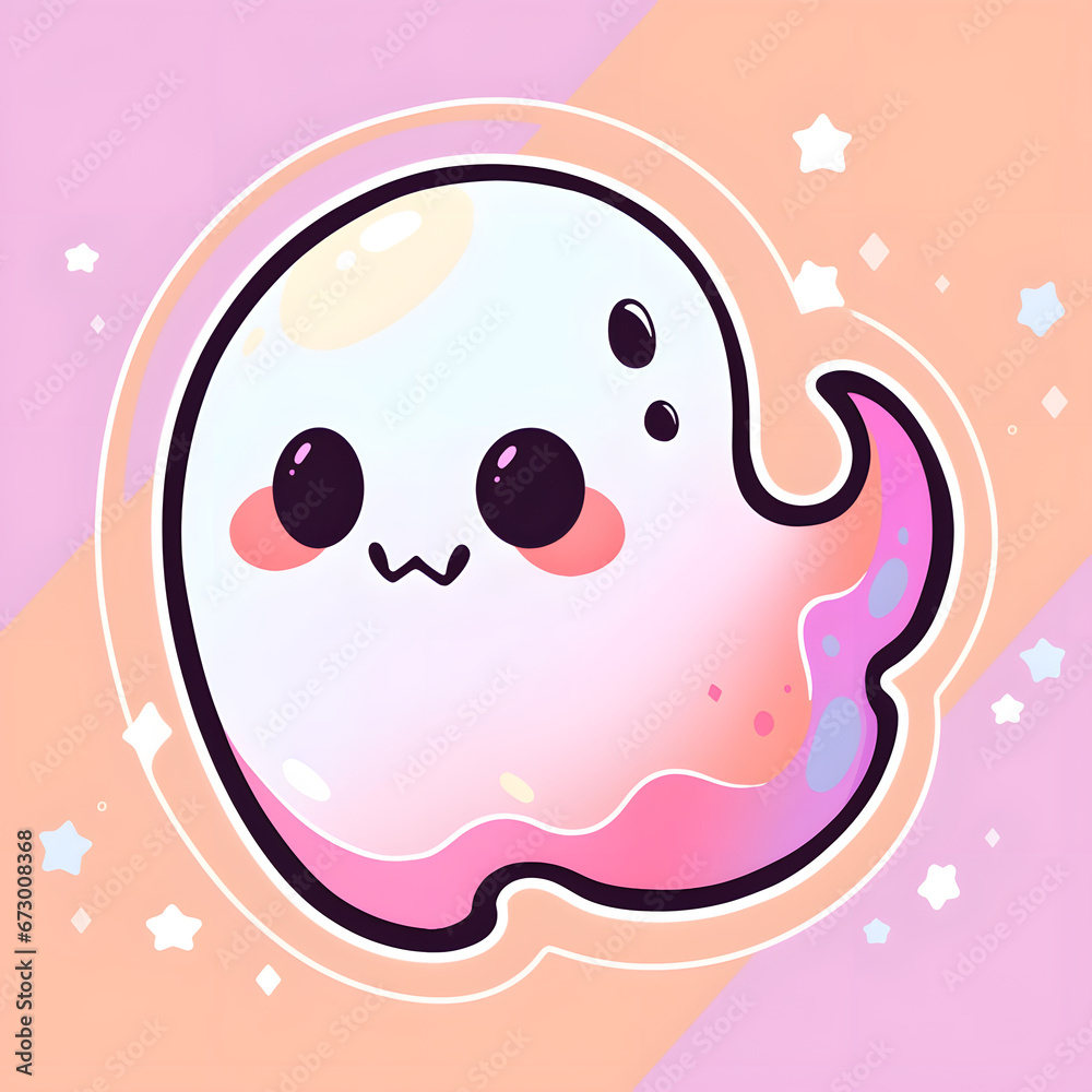 Obraz premium AI generated illustration of a cute sweet ghost character on a pastel background