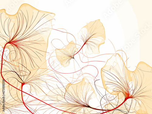Drawing of Abstract botanical art background vector illustration separated, sweeping overdrawn lines.