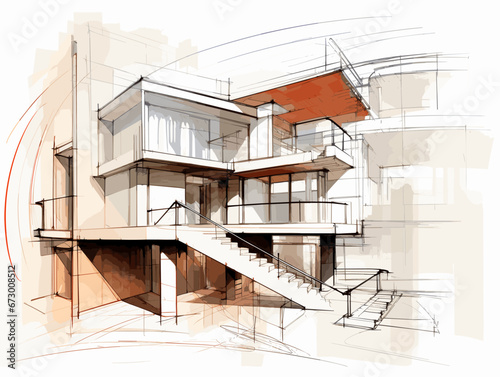 Drawing of Architect s Drawing and Plans illustration separated, sweeping overdrawn lines.