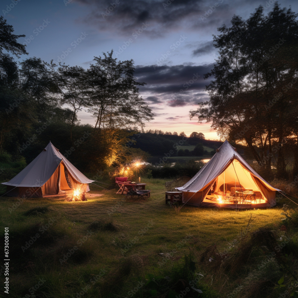 Tents at glamping dusk Tents at glamping dusk