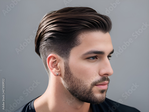 Man with cool pushed back hairstyle