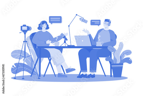 Podcast Interview Illustration concept on white background