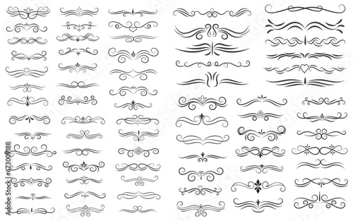 Page Divider And Design Elements. Set of Various Simple Black Divider Design, Assorted Divider Collection Template Vector. Collection of floral dividers elements mega decoration for Calligraphy.