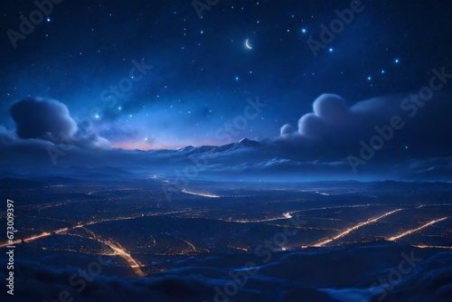 detailed stylized pixar style illustration, cloudy night sky with stars photography - AI Generative