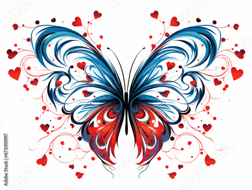 Drawing of Butterfly heart valentine illustration. Element for design illustration separated, sweeping overdrawn lines.