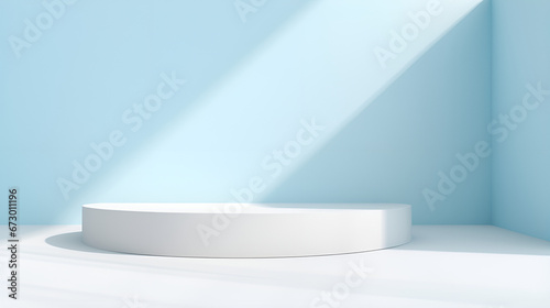 Elegant White Podium on Blue Background,3D Mockup Podium for Product Display,AI Generative 