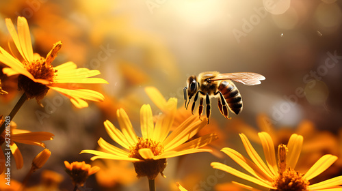 bee on a flower Colorful Spring Blossoms Busy Bees on a Sunny Day AI Generative 