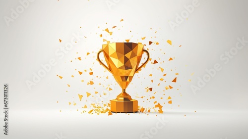 AI generated illustration of a golden trophy with pieces and shards, against a white background