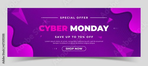 Cyber monday Banner with line cut wavy background template vector