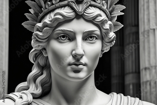 Athena marble statue, the ancient goddess of science and knowledge, Athens Greece. Athena the ancient Greek goddess. Statue of greek goddess.