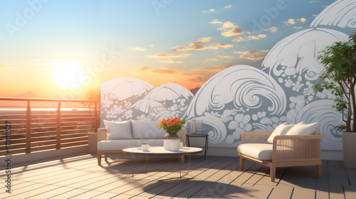 3D Rendered Balcony Retreat,Stylish Apartment Balcony Design,AI Generative 