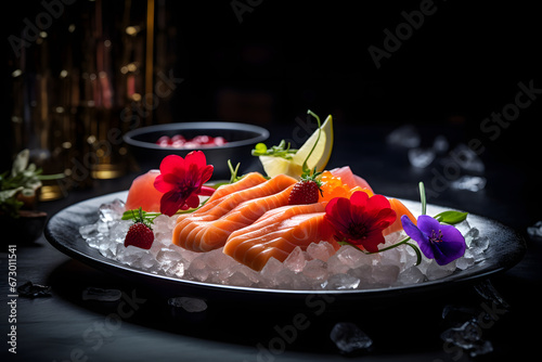 Japanese food - Sashimi in elegant plate in fine dining restaurant 