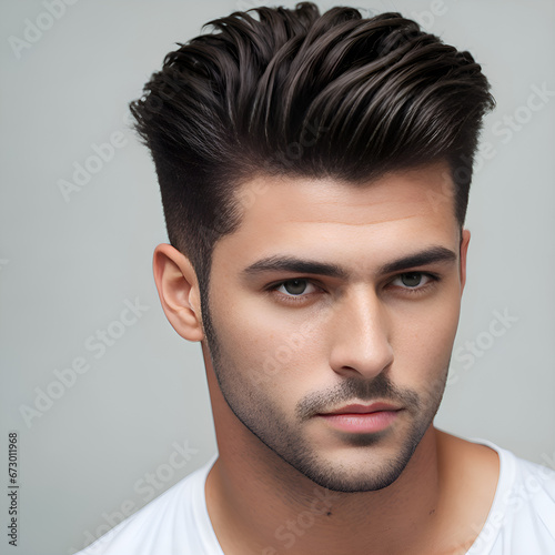 Man with professional haircut on white background