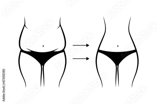 Woman weight loss line icon isolated on white background.