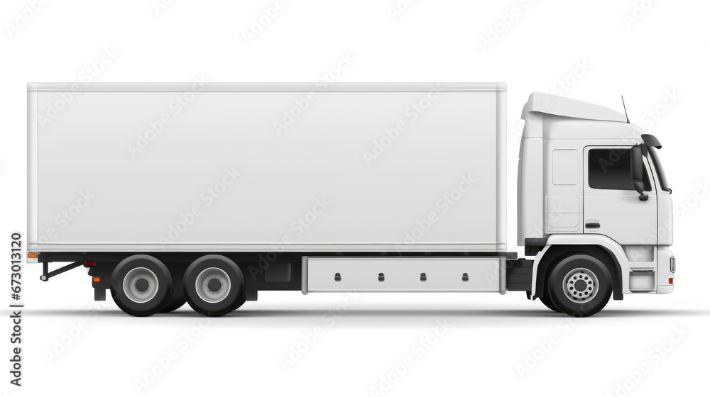 White delivery freight truck ready for customized logo on side of trailer White delivery freight truck ready for customized logo on side of trailer
