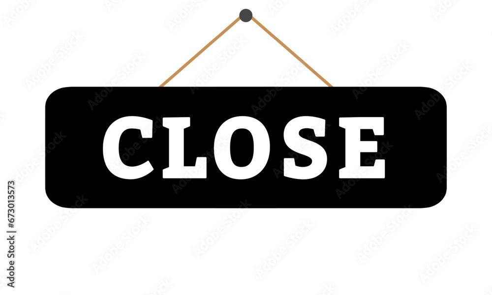 close sign board icon design black signboard white text brown string