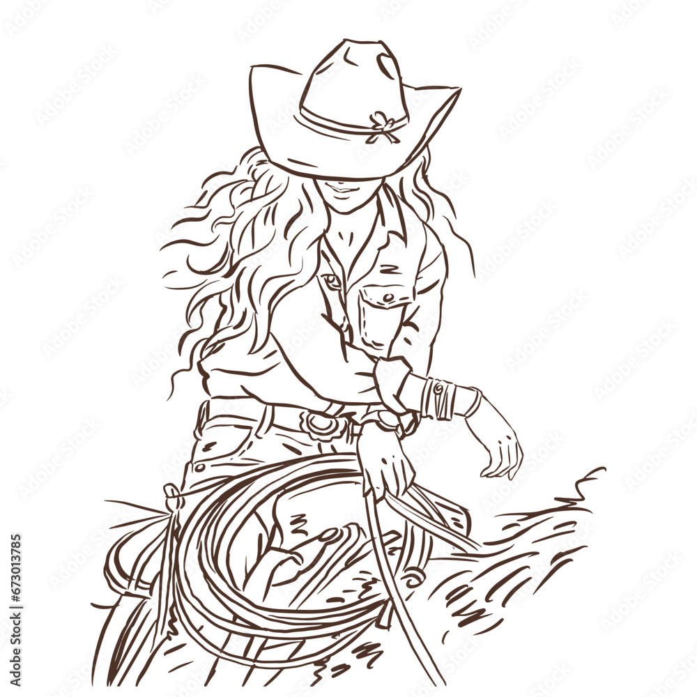 Fototapeta premium cowgirl on horseback vector for card decoration illustration
