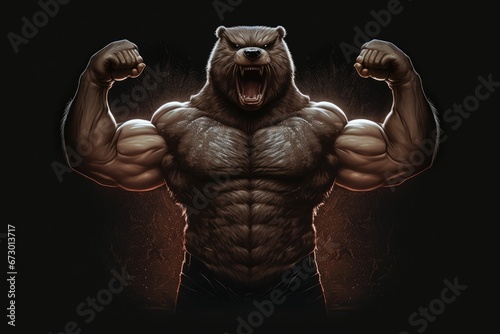 AI generated illustration of an angry roaring bear showing off its muscles
