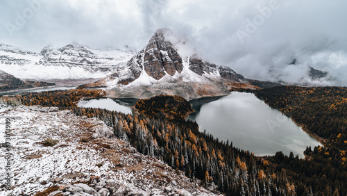 Photography landscape with snow and mountains