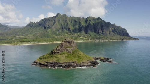 Aerial view of volcanic rock and jurassic coast, Oahu island, Hawaii photo