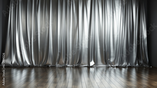 Silver gray curtain backdrop, metallic color for backdrop in studio photography room, luxury curtains for background or wallpaper, interior design