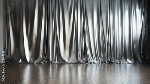 Silver gray curtain backdrop, metallic color for backdrop in studio photography room, luxury curtains for background or wallpaper, interior design