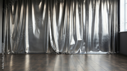 Silver gray curtain backdrop, metallic color for backdrop in studio photography room, luxury curtains for background or wallpaper, interior design