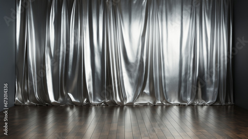 Silver gray curtain backdrop, metallic color for backdrop in studio photography room, luxury curtains for background or wallpaper, interior design
