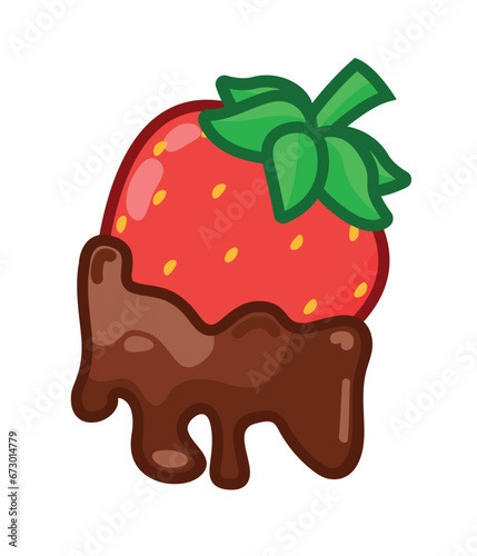 Fresh chocolate-covered strawberry. Vector illustration of a red berry with chocolate on a white background.