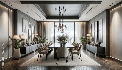 Luxurious Modern Dining Room Interior with City View
