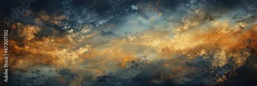 abstract background with gold paint, in the style of dark sky-blue and dark indigo, explosive abstracts, dusty piles, genarative AI