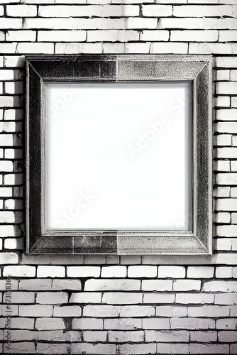 AI generated illustration of a wooden frame and board on stone wall.