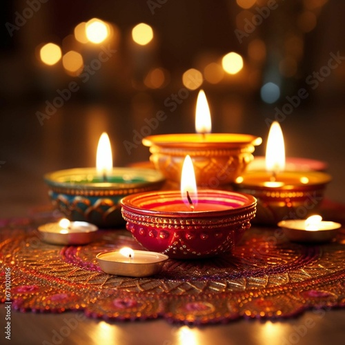 diya lights burning in a room full of candles on the floor