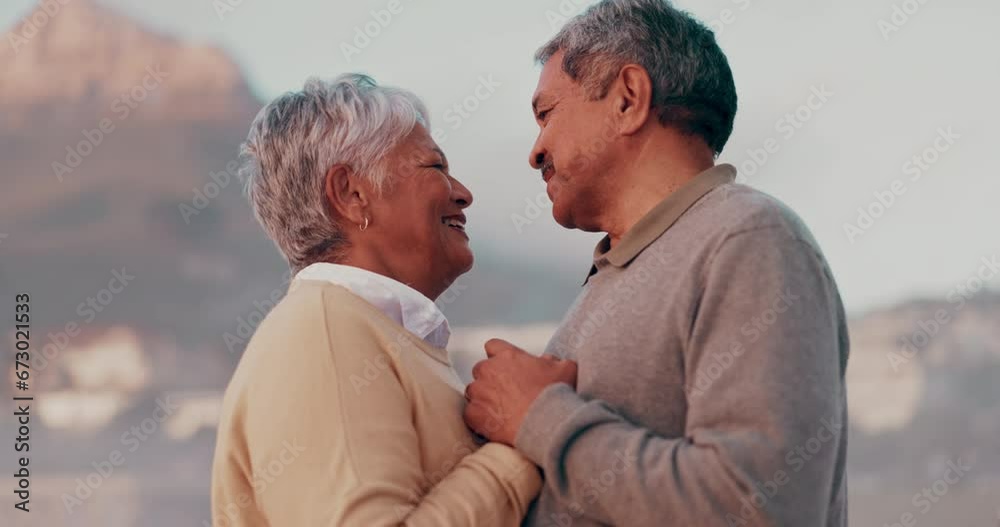 Love, dance and happy senior couple at a beach for retirement, vacation and travel freedom together. Smile, romance and old people dancing, laugh and bond in nature on ocean trip in South Africa Love, dance and happy senior couple at a beach for retirement, vacation and travel freedom together. Smile, romance and old people dancing, laugh and bond in nature on ocean trip in South Africa