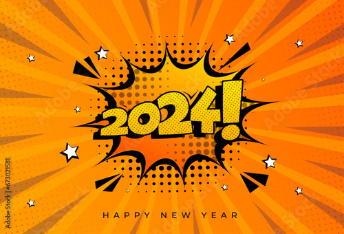 comic background . color gradient .orange . zoom effect. . halftone. happy new year 2024.modern. vector