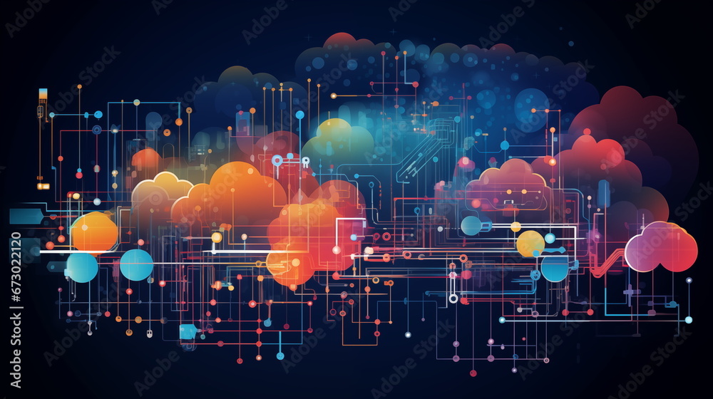 Cloud computing connections telecommunications illustration on dark background - obrazy, fototapety, plakaty 