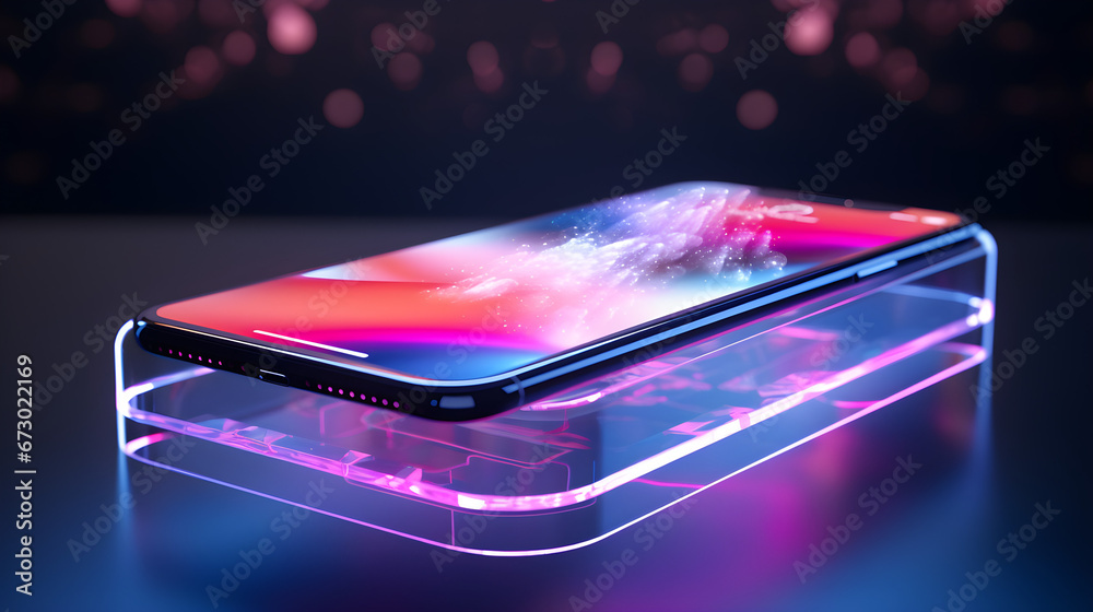 Futuristic mobile phone with hologram 3D, abstract digital user interface technology, floating smartphone displaying blank screen in a realistic perspective view, Futuristic mobile phone with hologram 3D, abstract digital user interface technology, floating smartphone displaying blank screen in a realistic perspective view,