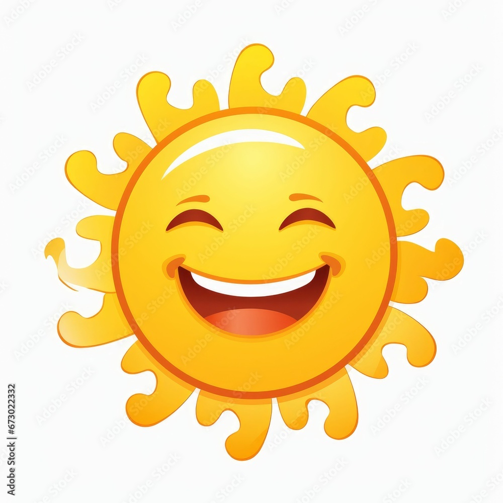 AI generated illustration of a yellow sun with a cheerful face icon on a white background