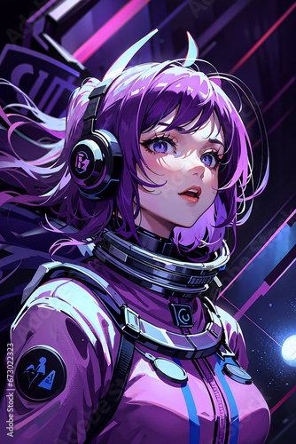 astronaut girl anime style future tech
