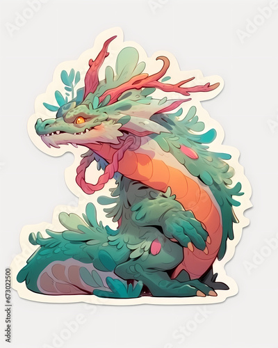 Chinese green dragon sticker on a white background.