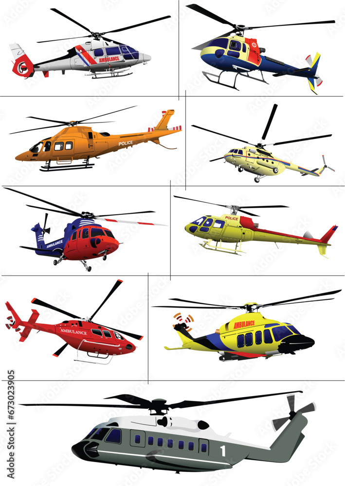 Set of nine Helicopters.