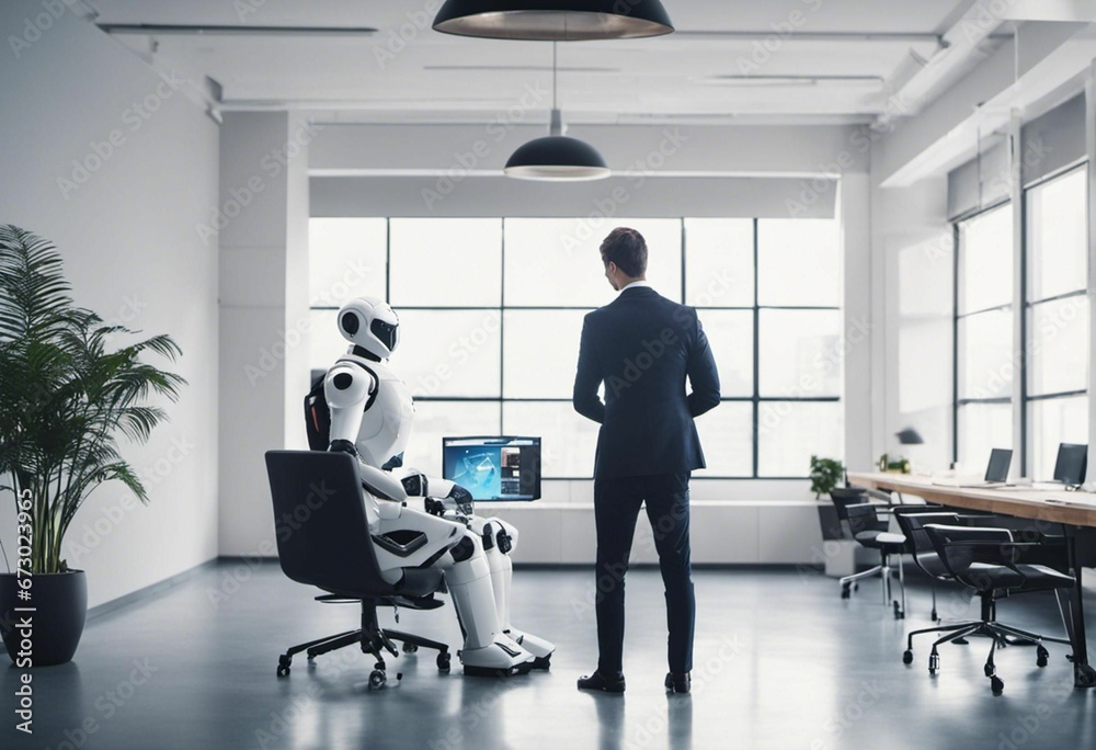 AI-generated illustration of a robot in a laboratory with a blurry background