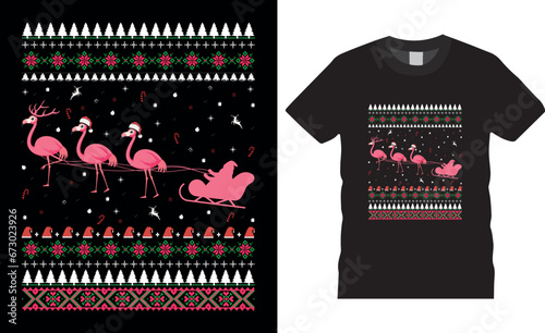 Christmas Flamingo T-shirt Design. Premium t shirts design vector template.