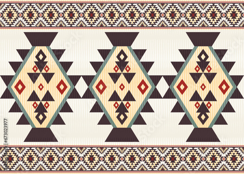 American ethnic native pattern.Traditional Navajo,Aztec,Apache,Southwest and Mexican style fabric pattern.Abstract vector motifs pattern.Design for fabric,clothing,blanket,carpet,woven,wrap,decoration