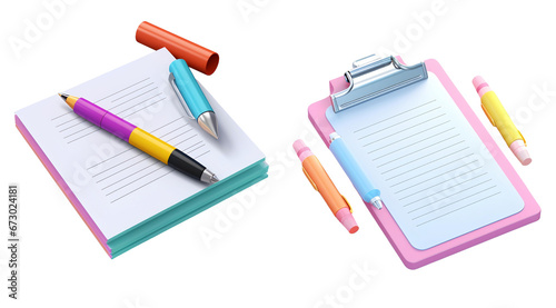 3D Notebook Symbol Cartoon Type on Transparent Background - Creative and Playful 3D Cartoon Notebook with pen Icon