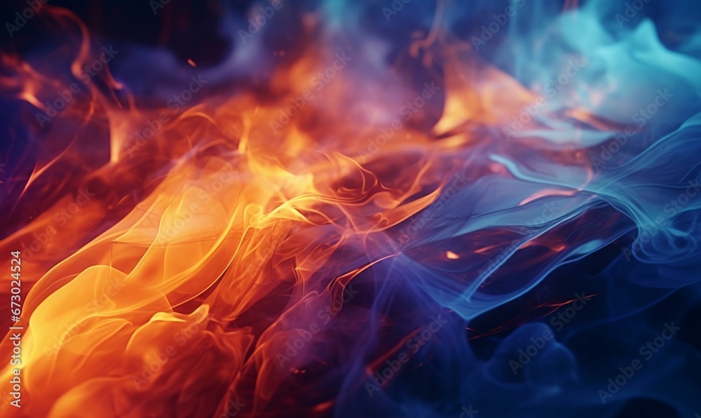 AI generated illustration of An abstract  of a vibrant mix of red and blue  fire