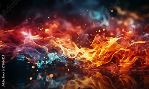 AI generated illustration of An abstract  of a vibrant mix of red and blue  fire © Wirestock